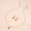Halsband örhängen set härlig romantisk zirkonröd körsbär hängande örhänge för kvinnor charm guldpläterad botanisk bankettparti gåva