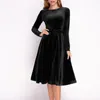 Casual Dresses Christmas Velvet Dress Long Sleeve Red Golden With Belt Evening Party for Women Underlay Ropa de Mujer