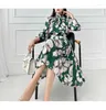 ワークドレスTingfly女性秋の春の花の印刷弓のブラウス膝の長さスカートセットファッション2 PCSドレス服スーツ通り
