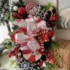 Christmas Decorations 50cm Large Christmas Wreath Hanger For Front Door Fireplace Red Christmas Candy Cane Wreath Xmas Tree Garland Outdoor Home Decor 231207