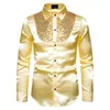 Herren-Freizeithemden, lila Pailletten-Patchwork-Seidenhemd, Herrenmode, Western-Boy-Stil, Satin-Herrenhemden, Disco-Tanz, Bühne, Abschlussball, Kostüm, 2XL 231207