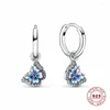 Hoopörhängen glittrande 925 Sterling Silver Hoops For Women Blue Farterfly Fine Jewelry Stud Earring Fashion Party Gift Original