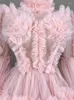 Scene Wear Fashion Pink Cute Women Dress Transparent Mesh Långärmning Party Club Singing Dancing Performance Costume