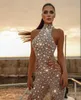 Robe de bal en cristal, col haut, Illusion, combinaisons sans manches, perles, dubaï, robes de soirée Sexy pour femmes, robe pour occasions spéciales