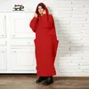 Hoodies femininos bolso grande plus size vestido longo 2023 outono inverno cor sólida velo solto casual moletom com capuz