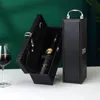 Bar Tools Classic Pu Leather Single Red Wine Holder Luxury Ring Paper Cutter Seahorse Knifer Träförpackningslåda GIFT 231206