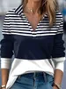 T-shirts Femmes 2023 Automne Hiver Color Block Rayé Turn-Down Collier Blouse Femme Mode Manches Longues Vêtements Femininas Outdoor Y2K