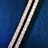 Pendanthalsband 4mm Spring Clasp Tennis Chain Gold Color One Row Zircon Necklace Link för män Kvinnor Hip Hop Jewelry 231204