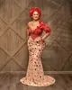 2024 Aso Eb Red Illusion Mermaid Prom Dress Frisado Sheer Neck Noite Festa Formal Segunda Recepção Aniversário Vestidos de Noivado Vestidos Robe De Soiree ZJ352