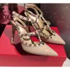 Dress Shoes Sandals Fashion Sandals Women Pumps High Heels Shoes Casual Designer Gold Matt Leather Studded Spikes Slingback women shoes size 3544 J0523 x09