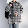 Men's Jackets Single-breasted Woolen Coat Men Plaid Jacket Print Stylish Lapel With Pockets Loose For Autumn