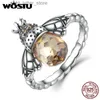 Solitaire Ring WOSTU Hot Authentic 925 Sterling Silver Queen Bees Yellow CZ Crystal Rings for Women Wedding Jewelry Accessories CQR025 YQ231207
