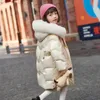 Abrigo de plumón de pato blanco para niñas, Parkas de invierno, traje para la nieve, Cuello de piel con capucha, ropa larga para niños de 5 a 14 años, TZ277