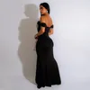 Abiti casual Donna Off spalla Paillettes Splicing Busto Increspato Streamer Alta spacco anteriore Sirena Maxi abito 2023 Abiti da ballo sexy