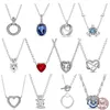 Pendants 925 Sterling Silver Shiny Heart-shaped Round Sapphire Pendant Necklace Fit Original Exquisite Jewelry DIY Women's Gifts