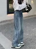 Women's Jeans 2023 Y2K Fashion Side Stripe Washed Blue Baggy Pants For Women Clothes Straight Lady Hip Hop Denim Trousers Pantalon Femme 231206