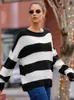 Maglioni da donna maglione oversize 2023 autunno girocollo arricciato moda strisce a blocchi di colore casual maglia allentata streetwear