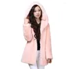 Manteau de fourrure rose pour femme, vêtement d'extérieur, veste en peluche à capuche, fausse femme moelleuse, hiver 2023