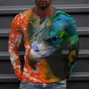 Męskie koszulki Zwierzę Zwierzę za Vintage 3D Print Summer Męska okrągła szyja T-shirt swobodny długi rękaw duży koszulka moda pullover menu ubrania 231207