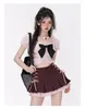 Skirts Japanese College Style Pleated Skirt Women Sexy Spicy Girl Brown Patched Pink Summer High Waist Lace Up A-line Mini Short