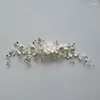 Fermagli per capelli SLBRIDAL Fatto a mano Ins Style Fiore in ceramica Foglia Strass Perla Pettine da sposa Accessorio per fascia da sposa Gioielli da donna