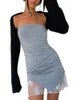 Casual Dresses Women Mini Bodycon Dress Lace Patchwork Boat Neck Strapless Tube Summer Backless Party