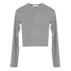 Mulheres Camisetas Coreia do Sul Dongdaemun Skinny Slimming Sexy Pure Desejo Vento Mostrar Peito Grande Colheita Top Curto All-Match Base Long-Sleeve