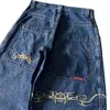 Herren Jeans Streetwear JNCO Y2K Harajuku Hip Hop Grafik Retro Blau Baggy Denim Hosen Herren Damen Hohe Taille Hose mit weitem Bein