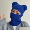 Cycling Caps Masks Funny Clava Winter Cute Bear Ears Knitted Hat Women Warm Fl Face Er Ski Mask Men Outdoor Sport Windproof Beanies Dr Dhlcz