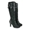 Stiefel sexy Spitze Kniestiefel Gothic Cosplay Schnürung High Heel Stiefel Bogenknoten Engant Ladies Shoes Plus Size 42 231206