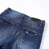 Designer Amirssmens Jeans High Street Blue Collated Orange Leather Double Knee Punch Cut SLP Jeans