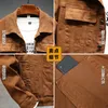 Men's Jackets Spring Autumn Men's Brown Denim Jacket Fashion Casual Cotton Elasticity Slim Fit Jeans Coat Male Brand Clothes 231206