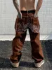 Dżinsy kobiety najnowsze haft gwiazdy haft proste luźne spodnie chłopaków pantalone hombre y2k moda brązowy ris