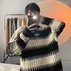 Men's Sweaters Patchwork Striped Knitted Sweater Blue Pullovers Punk Male Oversize Korean Streetwear Hip Hop