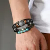 Charm Bracelets Fashion Cross Leather Bracelet Men's Multi Layered Handwoven Magnetic Buckle Jewelry Turquoise