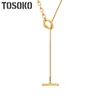 Pendant Necklaces TOSOKO Stainless Steel Jewelry OT Button Adjustable Length Chain Necklace Women Fashion Sweater BSM005