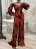 Basic Casual Dresses 2023 V Neck Sexy Split Maxi Dress Spring Autumn Loungewear Fashion Party Long Sleeve Folds Printing Ladies Holiday 231207