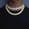 Naszyjniki wiszące modne delikatne naszyjnik Hip Hip Hip Hip Hop 16 mm Miami Cuban Link Sain for Women Men Rhinestone Set Rapper Shiny Jewelry 231204