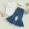 Vêtements ensembles Baby Girls Baby Girls Summer Contanes Floral Lace Bof-Adher Floral Reuper et Pantalon élastique élastique Déchiré