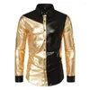 Herren-Freizeithemden, glänzendes Gold, Designer-Kleidung, Herren, glänzend, Nachtclub, metallische Disco-Party, Halloween-Kostüm, Herren-Blusas