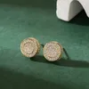 Stud Earrings Hiphop Full Zircon Micro Inlaid For Men'S Trendy Gold Plated Border Jewelry