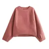 Felpe con cappuccio da donna YENKYE Donna Gesso rosa Felpa oversize Boucle O Collo Manica lunga Donna Autunno Inverno Pullover Top