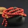 Link Pulseiras Pulseira de Cinábrio Natural com Decoração de Folha de Ouro para Homens e Mulheres 108-Bead Couple' Buda Beads Jóias