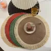 Koppar Saucers 4st Burlap Round Placemats with Tassel 38 cm Boho Natural Jute med frans bordsmattor non slip dryck kopp kuddar för kök matsal 231206