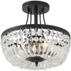 Chandeliers 3-Light Crystal Semi Flush Mount Chandelier Modern Ceiling Light Fixture Black E12 Base Lamp For Living Room Dining