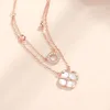 المعلقات Jialy Double Clover S Sterling Sier Netlace Rose Color Color Stain