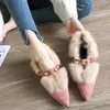 Dress Shoes Women wearing plush shoes for autumn and winter wear pointed middle heel thick heeled single shoes with one foot on Doudou s 231207