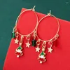 Boucles d'oreilles pendantes de noël, pendentif créatif avec pompon, cloche d'arbre en métal, cadeau de fête