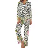 Женская одежда для сна, леопардовая пижама с цветочным принтом, гепард, животный принт, ночная рубашка с v-образным вырезом, женские пижамные комплекты Kawaii из 2 предметов с длинными рукавами и графикой