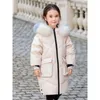 Down Coat Girl Jacket med päls högkvalitativ vinterfärgad verklig Super Warm Thick Dids minus 50 grader Parka